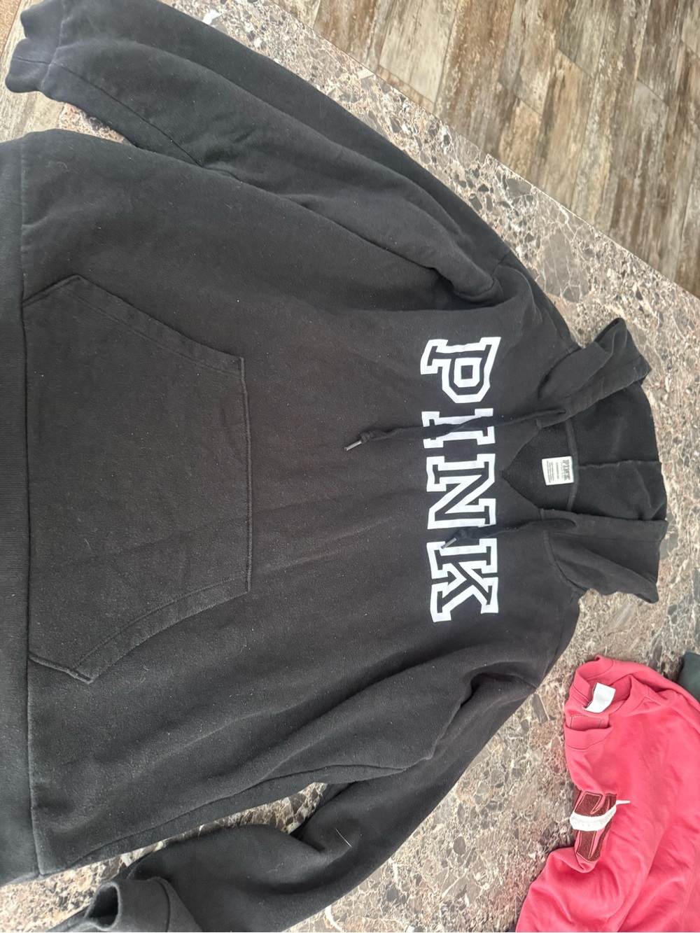 PINK Victoria's Secret Black Men's Zip-Up Hoodie with White Logo